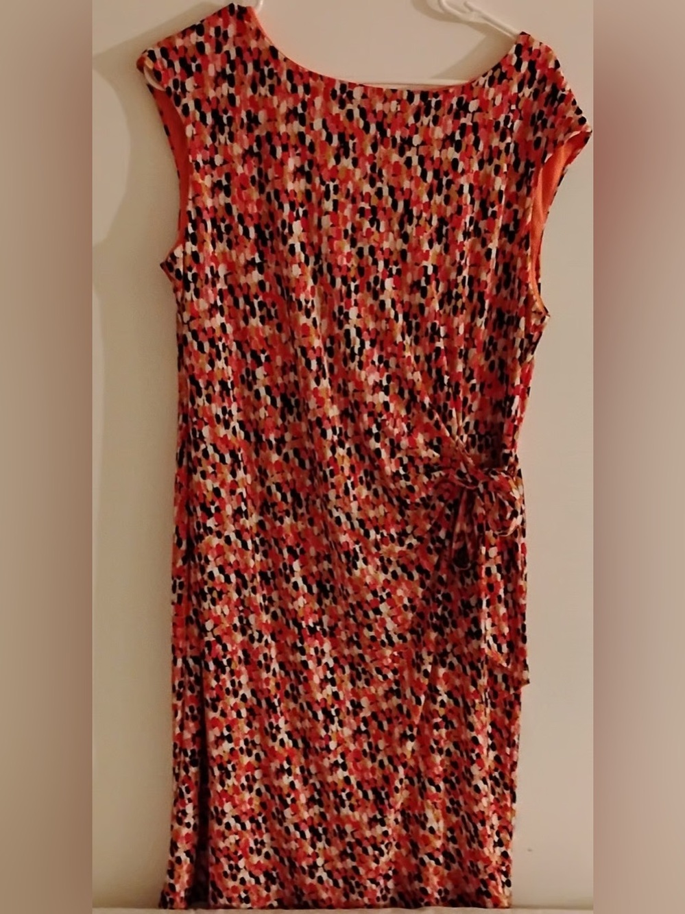 Sleeveless Orange Multi-Print Tie-Waist Dress